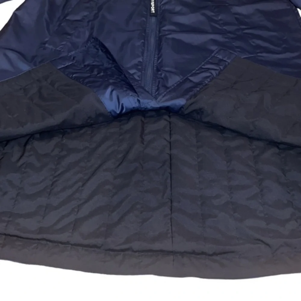 Tory Burch Sport Performance Navy Blue Satin‎ Long Bomber Jacket Coat Medium